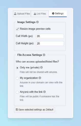 Drive Explorer Pro Settings tab showing Cell Width and Cell Height in pixels
