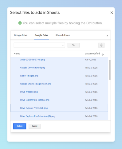 List Files tab with Select and List Files from Drive button highlighted