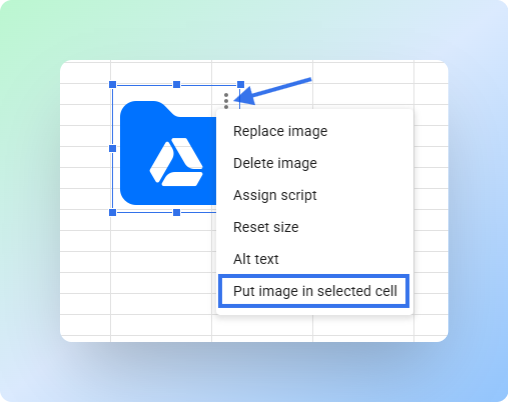 Floating image in Google Sheets with the side formatting menu visible