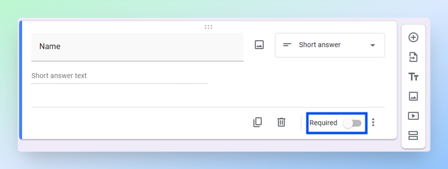 Google Forms question card showing the Required switch at the bottom of the question